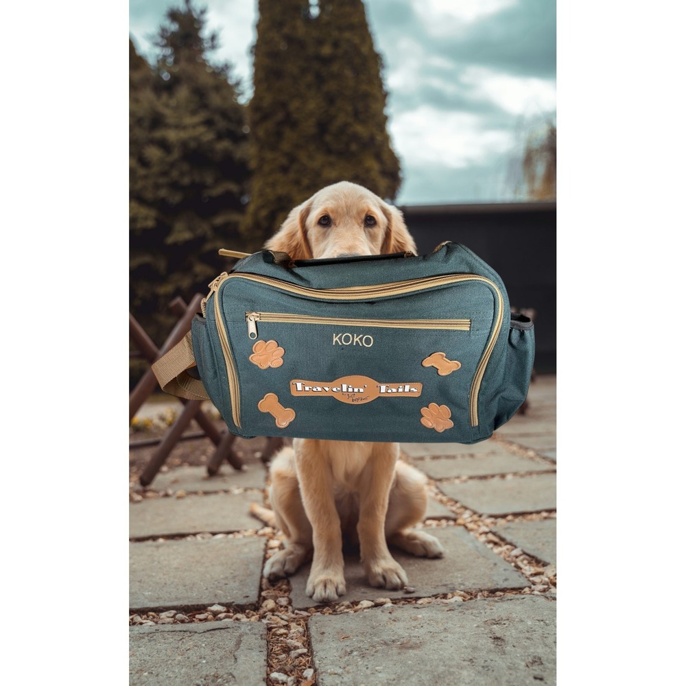 Just Bepaws Dog Travel Bag Green Tan‎ Personalized "KOKO" Tote Boutique Pet Gear - Picture 13 of 13